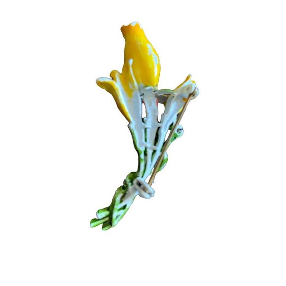 Vintage Yellow Orange Tulip Bouquet Brooch Enamaled Paint 1.5" - Picture 6 of 7